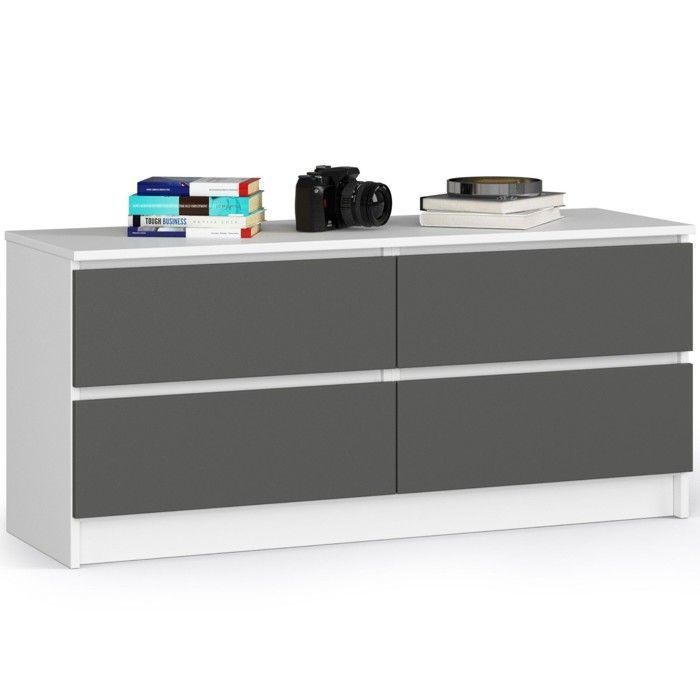 Commode AKORD K120 Blanche 120 cm 4 tiroirs façade Gris Graphite 120x40x55 cm Commode AKORD K120 Blanche 120 cm 4 tiroirs façade Gris Graphite 120x40x55 cm