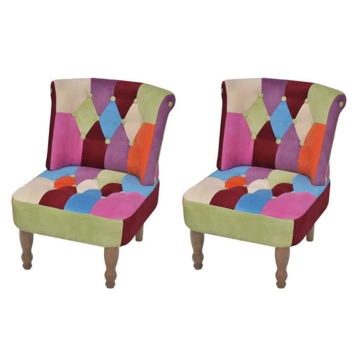 Fauteuil - ALOMEJOR - Patchwork - Lot de 2 - Tissu - Vintage - Intérieur
