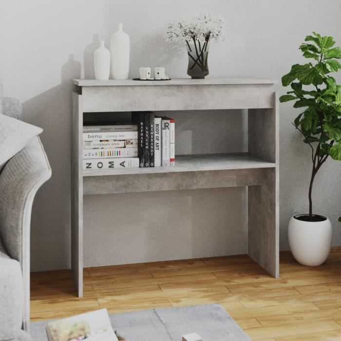 Table console - ASHATA - Modèle Gris béton - 80x30x80 cm - Aggloméré - Meuble d’entrée