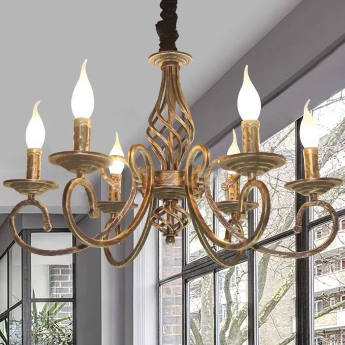 Ganeed Lustres rustiques à 6 lumièreslustre en métal de pays français en bronze antique pour salle à manger de fermeE14