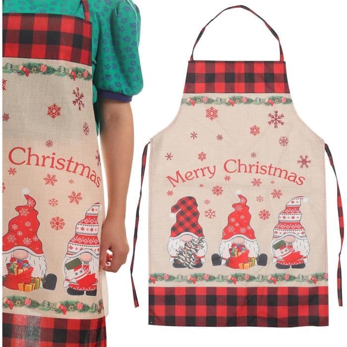 Beipegin Tablier Noel Femme Homme,Costume Lutin et Deguisement Pere Noel Tablier de Noel Bonnet Noel Tablier Cuisine Couple Accessoire Noel Adulte