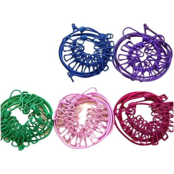 Lot De 2 Cordes à Linge Coupe-vent 5 Mètres - Nylon Antidérapant Avec Crochets - Pour Maison, Voyage, Camping - Couleurs Aléatoires (rose, Bleu, Vert)
