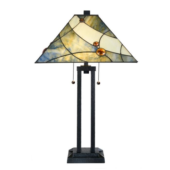 Coloured By Art - Tiffany Lampe - Tiffany Lampe de Table Sky Blue avec Architect Pied