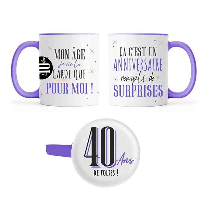 MUG CÉRAMIQUE ANNIVERSAIRE SECRET 40ANS 355ML  Violet Lilas Lavande Parme Prune