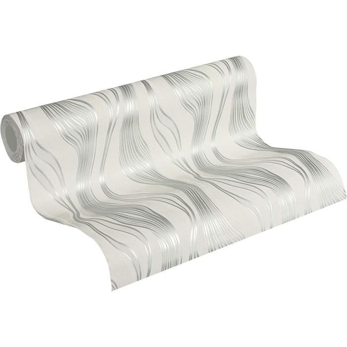 Papier Peint Intissé A.S. Creation Art Déco – Blanc Et Gris, Rouleau 10,05x0,53m