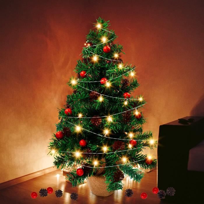 Mini Sapin de Noel 60cm avec Lumière LED Pinecone Ornements et Pot de Plantes Decoration Noel