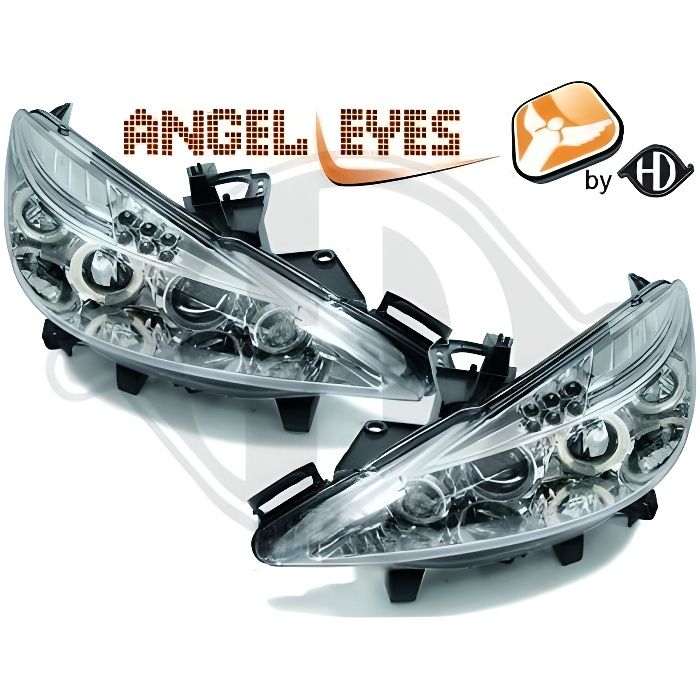 4226280 Paire de Feux Phares Angel Eyes chrome pour PEUGEOT 207 de 2006 a 2012
