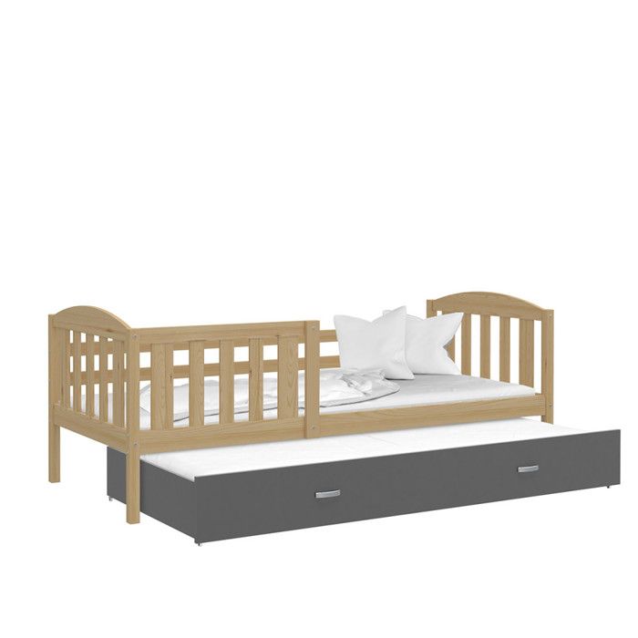Lit Gigogne Teo 90x190 matelas inclus Pin - gris Lit Gigogne Teo 90x190 matelas inclus Pin - gris
