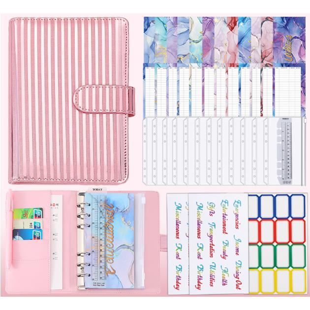 Classeur Budget Français QOWUXHZ - Défi 100 Enveloppes, Enveloppes Transparentes, Planificateur, Simili-cuir Bleu