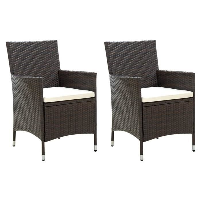 style fr chaise - contemporain - fauteuils de jardin avec coussins 2 pcs résine tressée marron®hucufd®