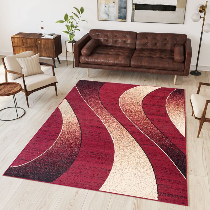 TAPISO Dream Tapis de Salon Design Moderne Rouge Beige Vagues Fin 300 x 400  cm - Cdiscount Maison