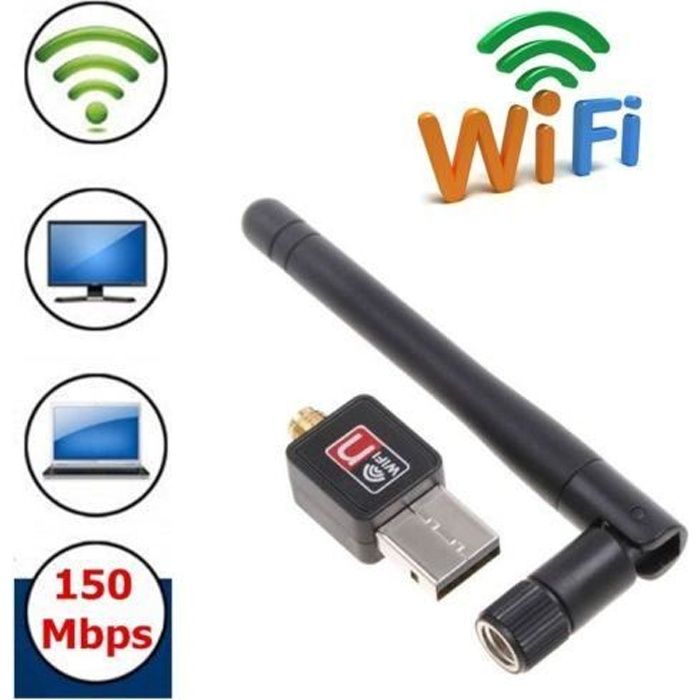 Mini Adaptateur USB Wifi avec antenne pour PC 150Mbps