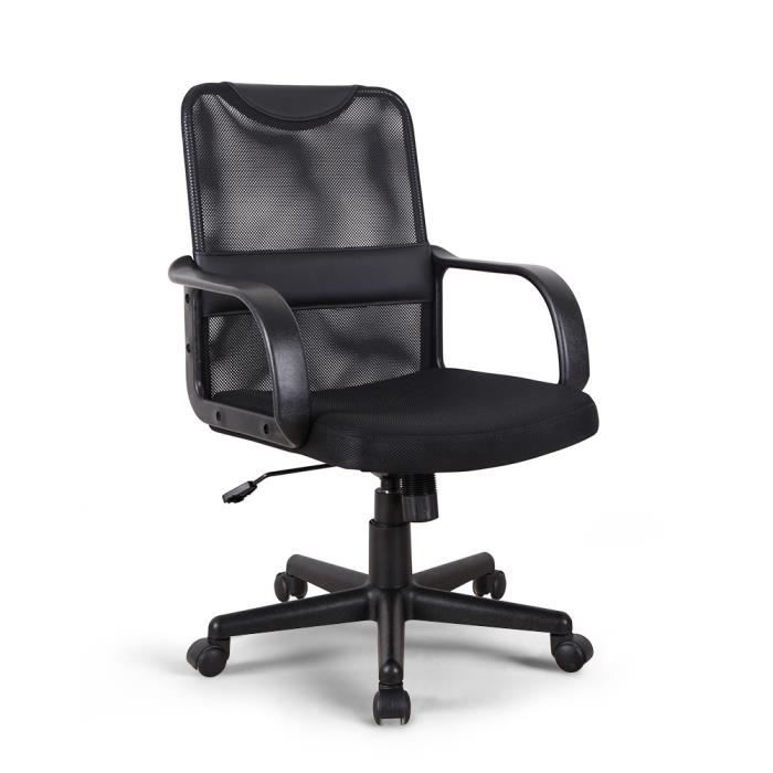 chaise de bureau - losail - fauteuil ergonomique respirant en simili cuir et tissu - noir - réglable en hauteur
