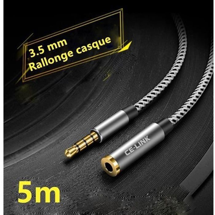 3,5 mm St/ér/éo Jack Vers Femelle Casque dextension Rallonge Plaqu/és Or c/âble 5 m