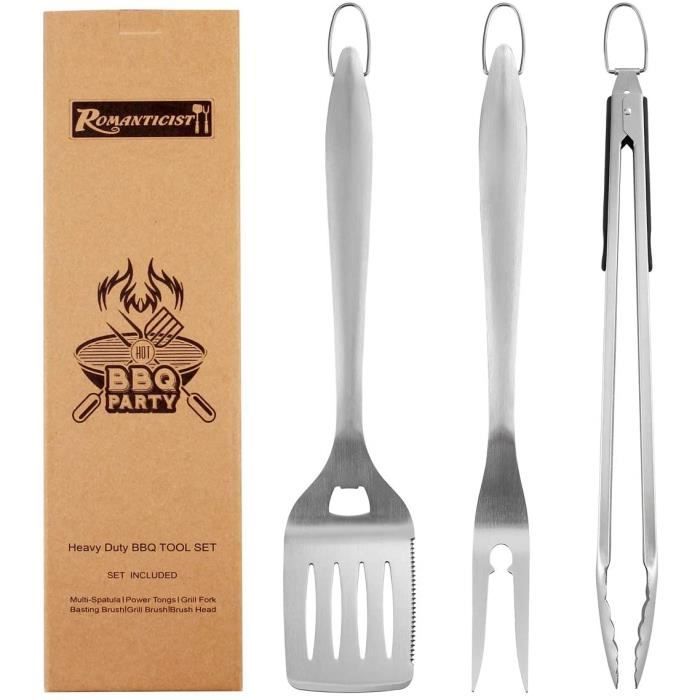 Kit Barbecue 3 Pièces En Acier Inoxydable - Spatule, Fourchette, Pinces - Sac Inclus, Qualité Pro