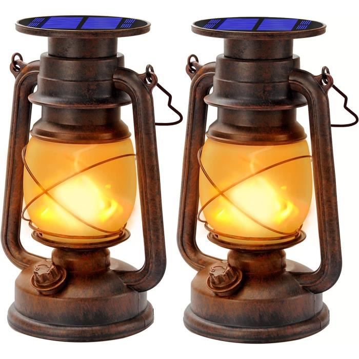 Lot De 2 Lanternes Solaires Jardin Libellule - Étanches IP44 - Effet Flamme LED 12x20cm
