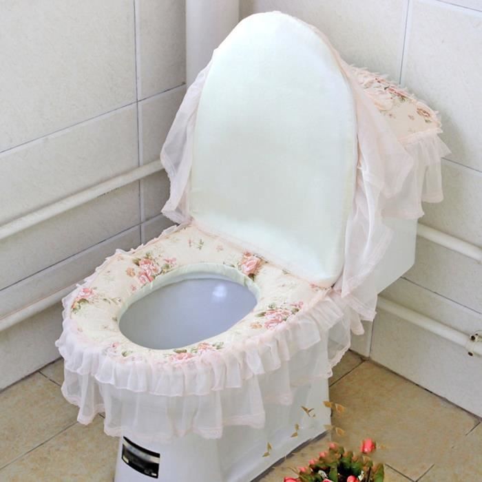 Abattant Wc,Housse de toilette en dentelle, housse anti poussière