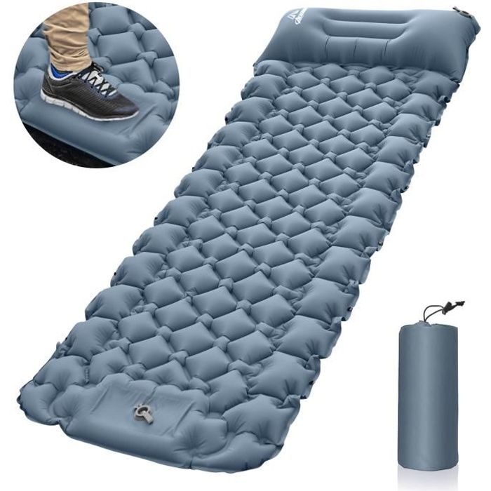 matelas de camping autogonflant tapis de couchage: 10cm tente randonnée trek adulte matelas de sol auto gonflable enfant-gris