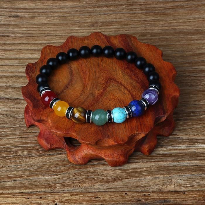 Bracelet Chakra Homme/femme En Pierre Volcanique Naturelle - Longueur 18 Cm élastique - Porte-bonheur, Diffuseur D'huiles Essentielles - 5