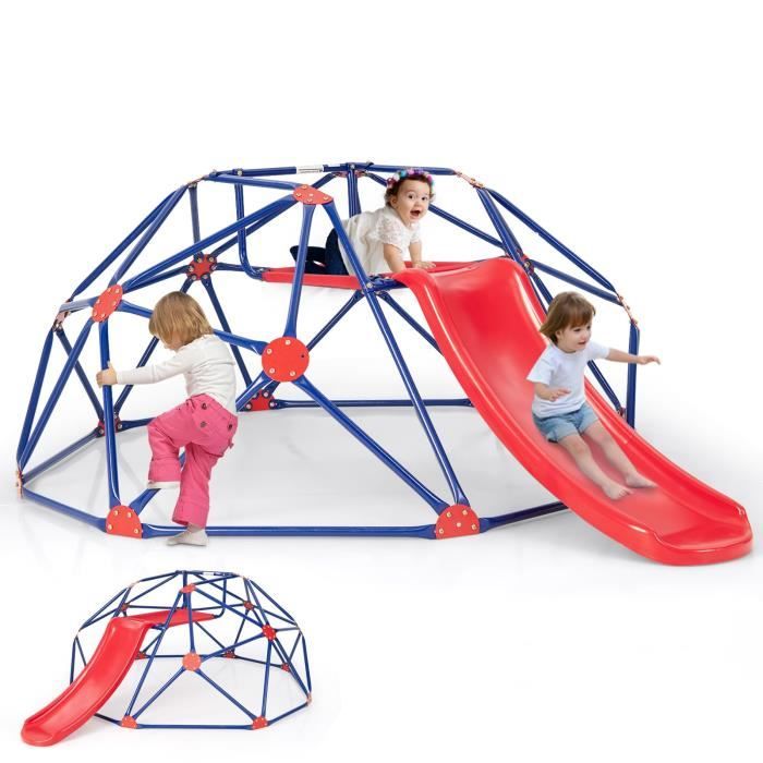 DREAMADE Toboggan avec Dôme d'Escalade, Aire de Jeux Charge 180KG Extérieure et Intérieure pour Enfants 3-10 Ans, Rouge