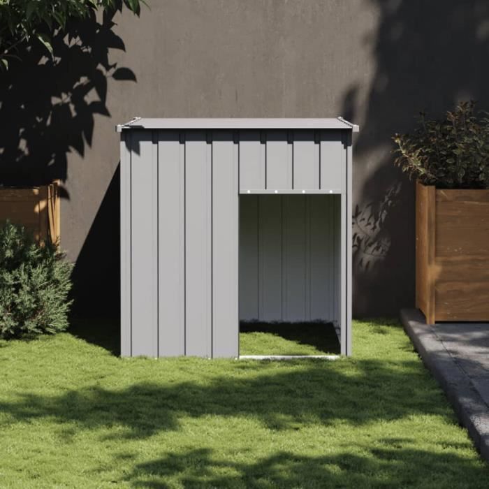 Comparer les prix de Niche pour chien avec toit gris clair - Milleplus - 110x103x109 cm - Acier galvanisé - Extérieur