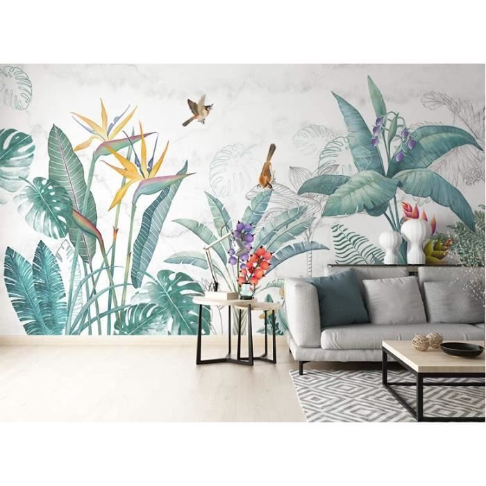 Papier Peint Panoramique jungle Soie, Plantes tropicales Poster Geant ...