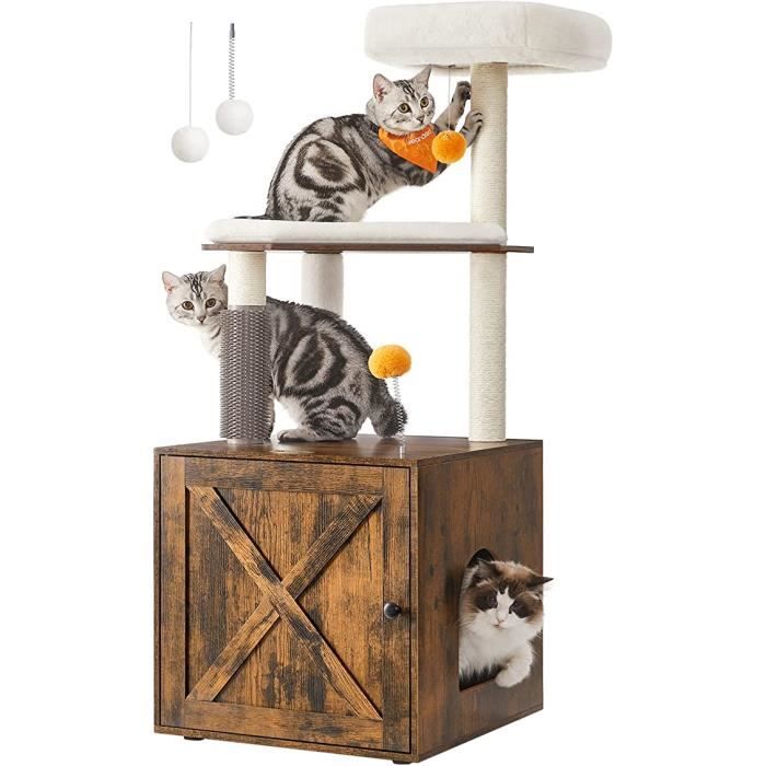 Meilleurs prix pour Arbre à Chat - FEANDREA - Moderne 2-en-1 - Poteaux à Griffer - Perchoir - Tapis Lavables - Marron Rustique