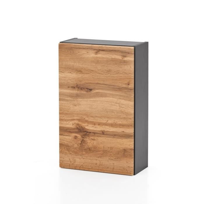Armoire murale Kornel/Luna en gris graphite équipée dune porte avec décor en chêne et de 2 étagères. Réalisée en panneaux de pa... Armoire murale Kornel/Luna en gris graphite équipée dune porte avec décor en chêne et de 2 étagères. Réalisée en panneaux de pa...