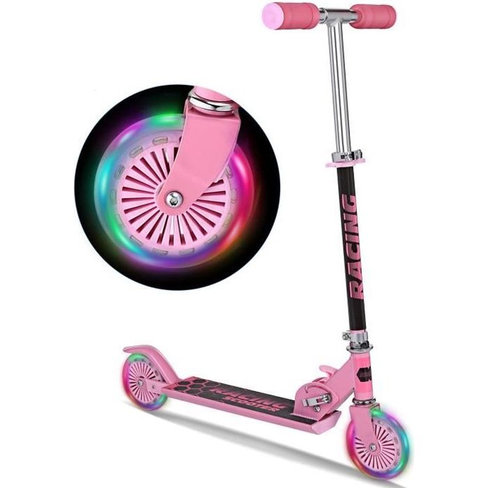 Trottinette Enfant 3 roues Lumineuses LED Hauteur Réglable 60-77cm 20kg Max  Aluminium PP Bleu/jaune/Rouge/Rose - Costway