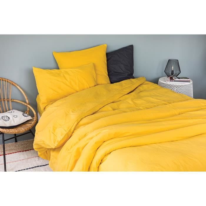 Housse Pour Edredon en Coton Lavé curry 80 x 200 cm Cdiscount Maison