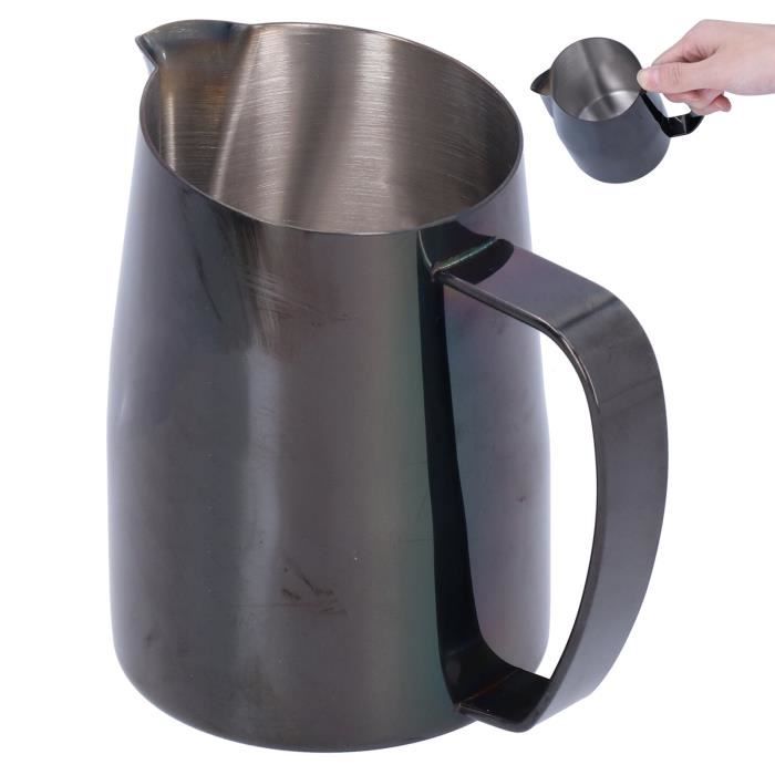 Pichet à Mousser Lait 350 Ml – Acier Inox 304 Noir Mat, Bec Anti-Goutte, Idéal Latte Art & Cappuccino