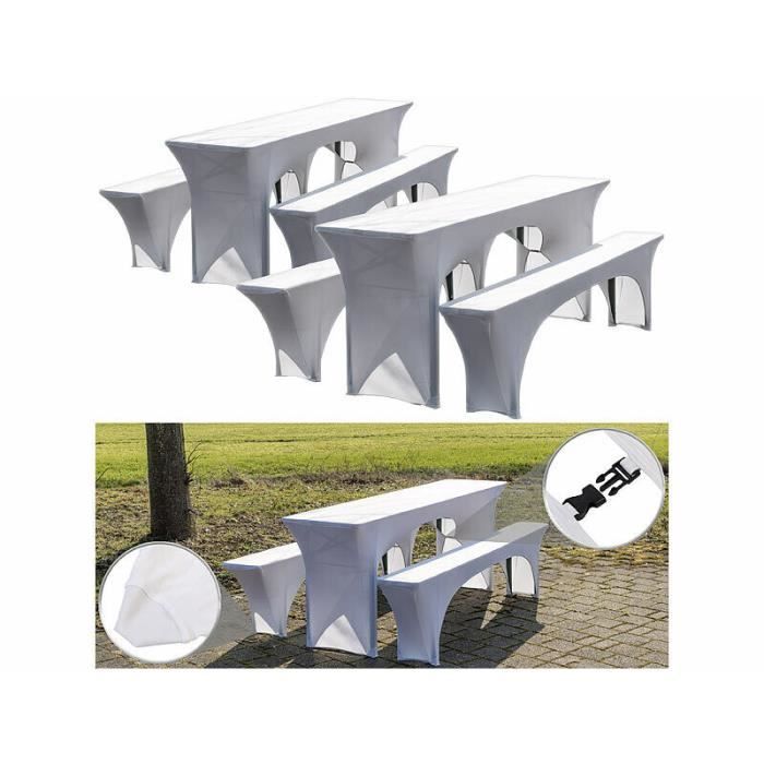 6 housses extensibles pour tables et bancs - coloris blanc