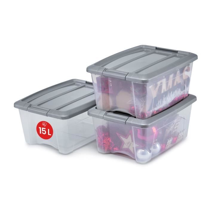 Iris Ohyama, Boîtes de rangement plastique de 45L, Lot de 6, Sans BPA,  NTB-45, Noir, Clips de fermeture- L58 x P39.5 x H30 cm