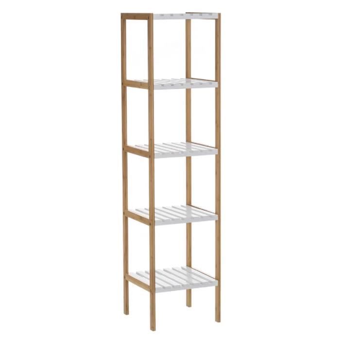 Étagère de rangement - JUANIO - 5 tablettes - Bambou/MDF - 34x33x140 cm - naturel/blanc