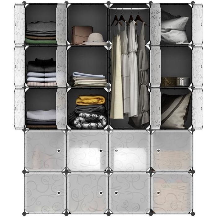 étagères armoires combinaison langria 20 cabines motif bouclé noir avec porte blanche translucide