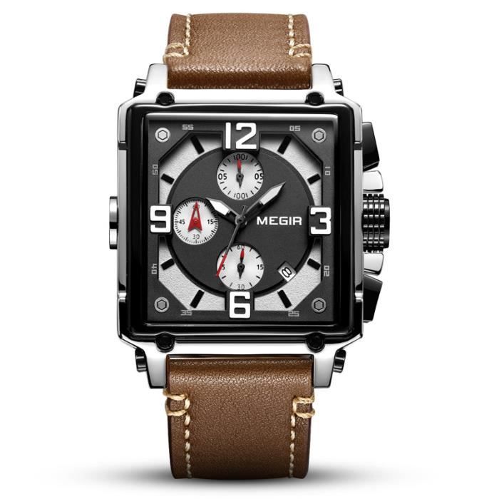 Montre Sport Homme Megir Automatique - Cadran Transparent, Bracelet Blanc Caoutchouc
