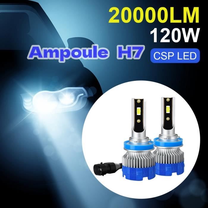 Ampoules Phare Avant H7 LED 6500K - Lot De 2 - X7-COB, Aluminium + ABS - 50 000 Heures - Pour Voiture