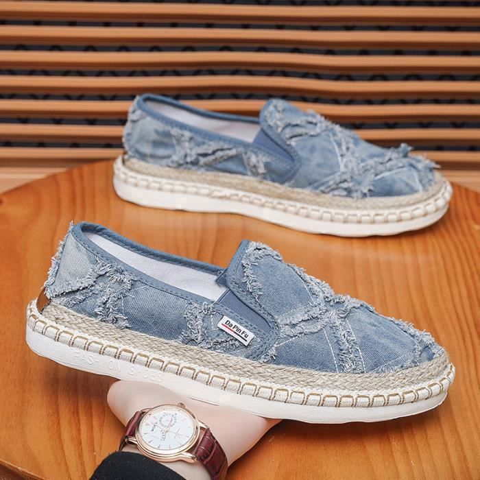 INSFITY Espadrille Homme en Toile Plat Confortable Semelle antidérapante - Bleu