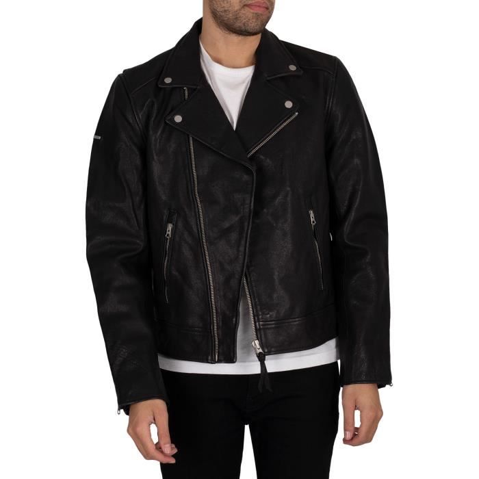 Veste En Cuir Véritable Noir Slim Fit Vintage Pour Homme Motard Neuve