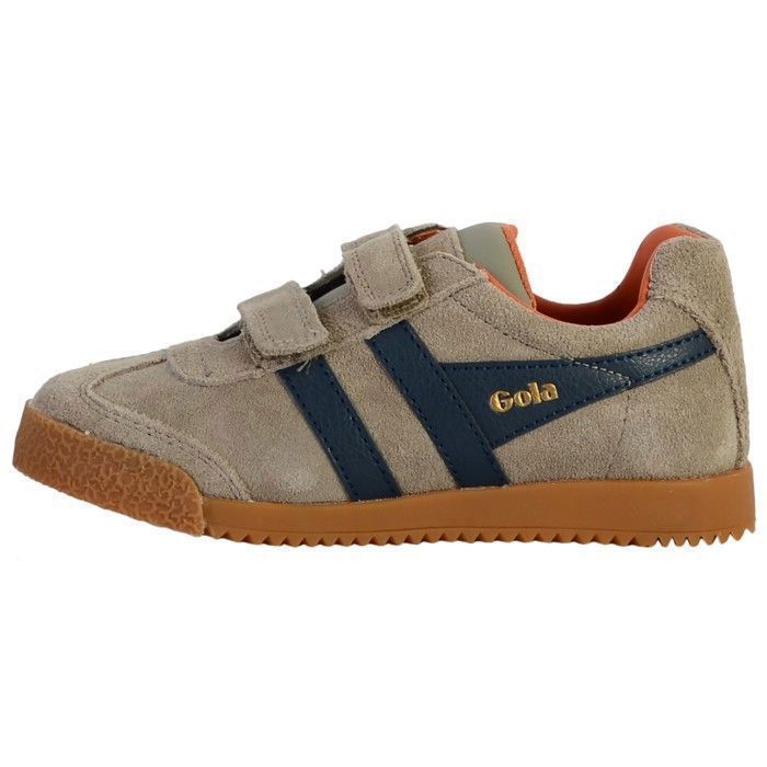 Gola Gola Harrier Strap - Baskets enfant en daim Nubuck rhino/navy/orange fermeture scratch