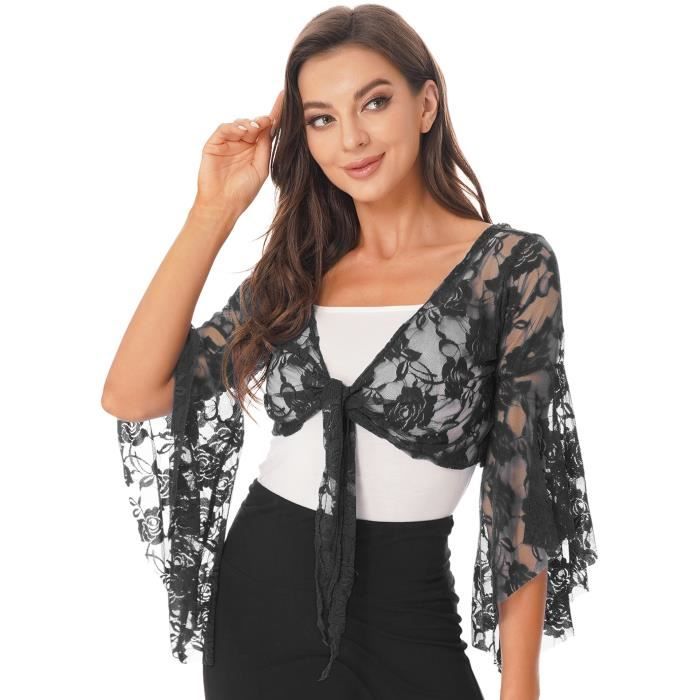 Boléro Femme Gilet Femme Court Manche Courte Dentelle Elégant Veste