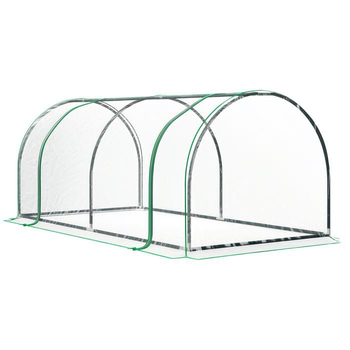 Serre de jardin tunnel - serre à tomates - Outsunny - grande porte zippée bâche plastique - métal - 2x1x08m - vert