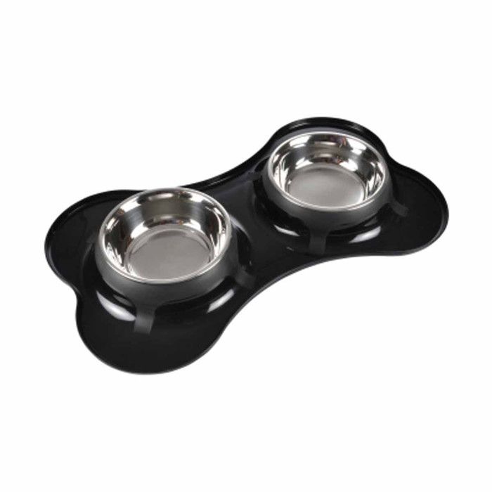 Comparer les prix de Gamelle Double Pour Chien - PARIS PRIX - Forme Os - Inox - Noir - 45cm