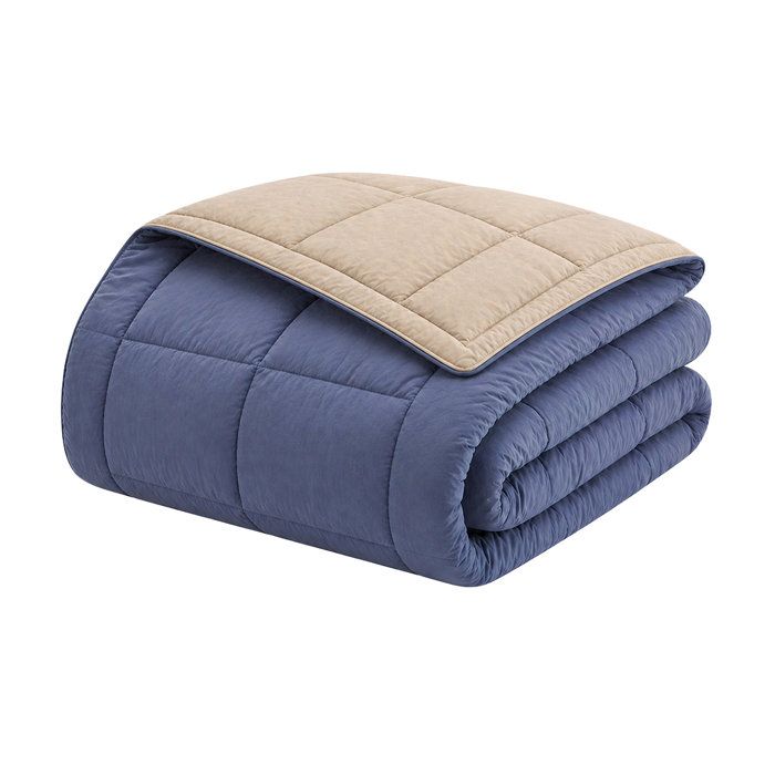 CALGARY - Couette Chaude Microfibre 400gr/m² - Pétrole et Mastic - 140 x 200 cm