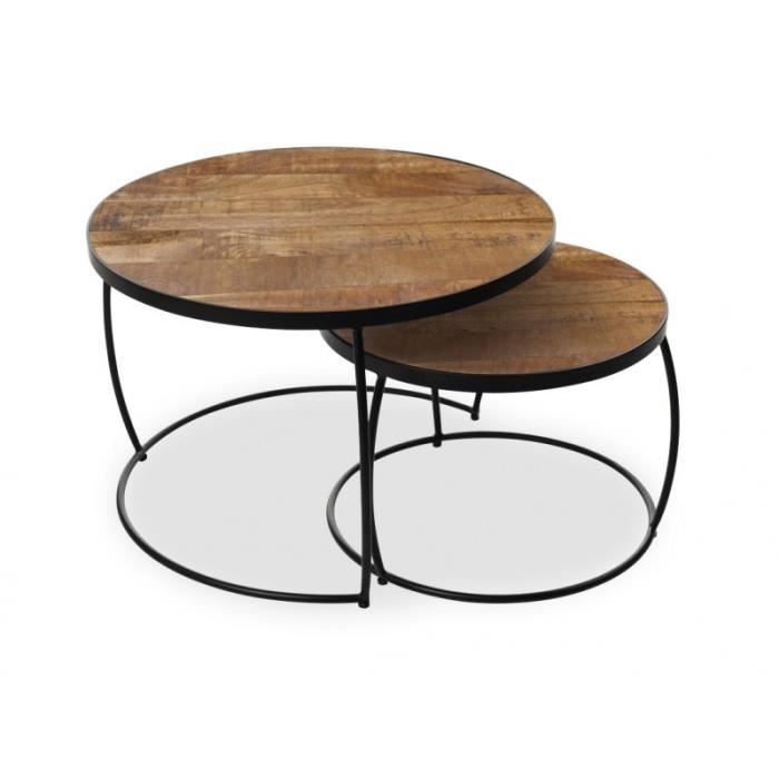 Table basse gigogne ronde en bois massif exotique collection LARSON