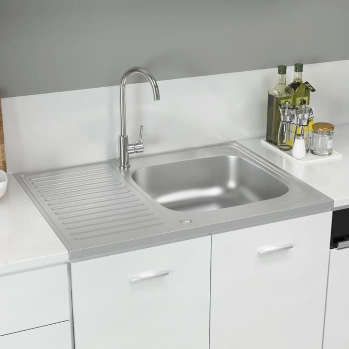 Jeu dévier de cuisine et égouttoir - SALUTUYA - Argenté - Inox - 800x600x155 mm - Réversible