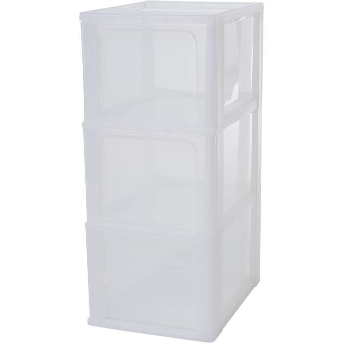 Tour De Tiroirs De Rangement En Plastique Transparent - 3 Tiroirs - 23x17x5 Cm - Rose - Idéal Bureau, Armoire, Cosmétiques