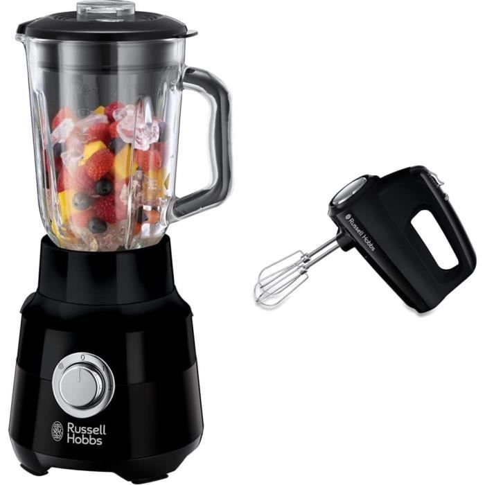 Russell Hobbs Mixeur Blender Electrique 1,5L, 4 Lames, Bol verre Noir