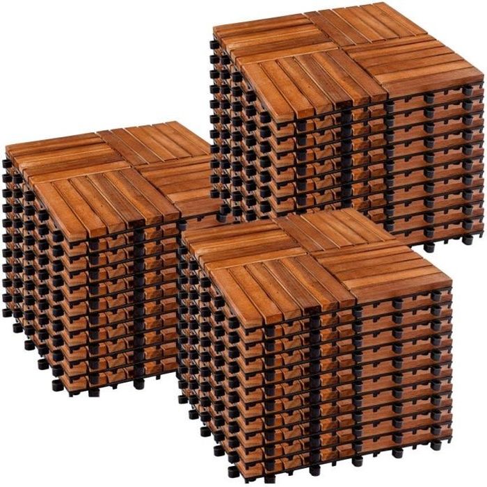 Dalle en bois d'acacia STILISTA - modèle mosaïque 4x4 - lot de 33 dalles