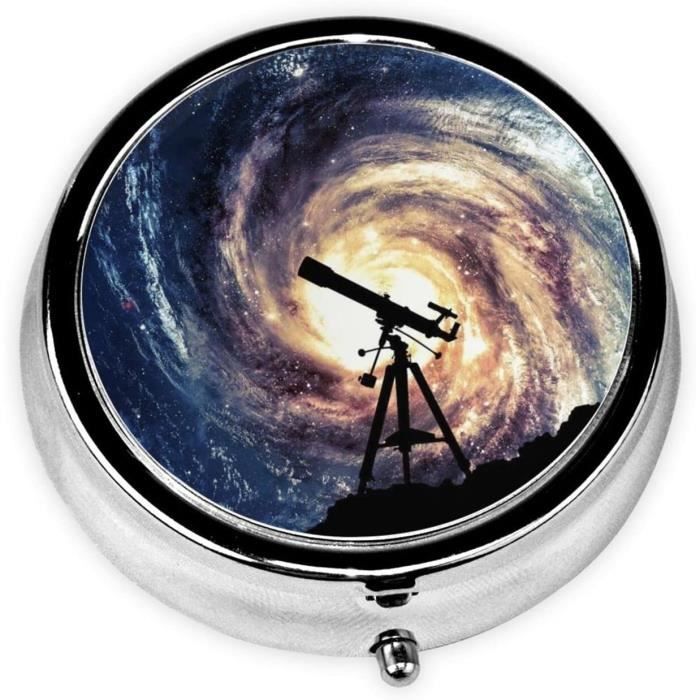 Porte-clés Rond Imprimé Double Face Sur Le Thème De L'astronomie Et Des Télescopes - Tissu, Fabriqué En France